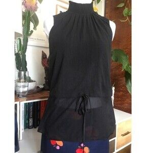 ADRIA Moss Black Sleeveless High Neck Lace Top Blouse‎ Size XS